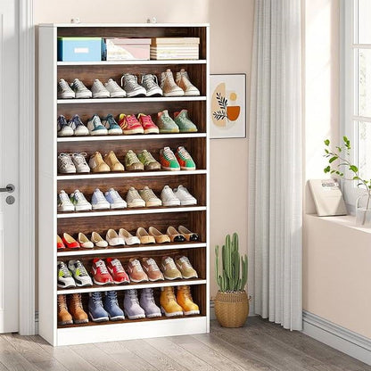 Zapatero de madera blanco/marrón de 9 niveles, capacidad para hasta 45 pares