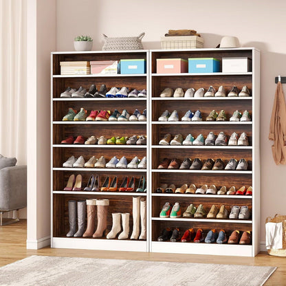 Zapatero de madera blanco/marrón de 9 niveles, capacidad para hasta 45 pares