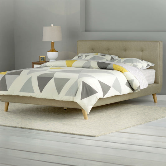 Queen size Mid-Century Style Beige Upholstered Platform Bed - Tampa Home & Garden Store