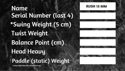 RUSH 13   Includes custom weight card, paddle cover, paddle eraser, and lead weights. - Tampa Home & Garden Store