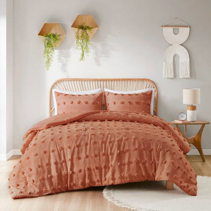 Juego de edredón de microfibra con pompones color naranja óxido de 2 piezas, Twin/Twin XL
