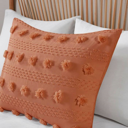 Juego de edredón de microfibra con pompones color naranja óxido de 2 piezas, Twin/Twin XL
