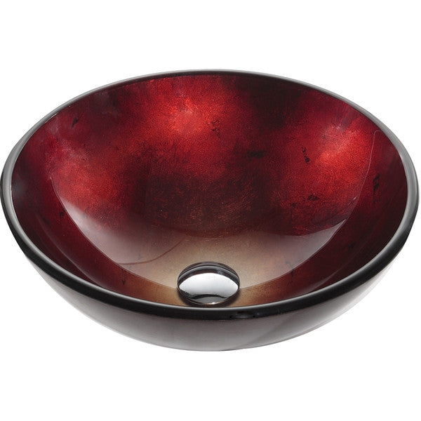 Lavabo de baño con forma de bol de cristal templado rojo redondo