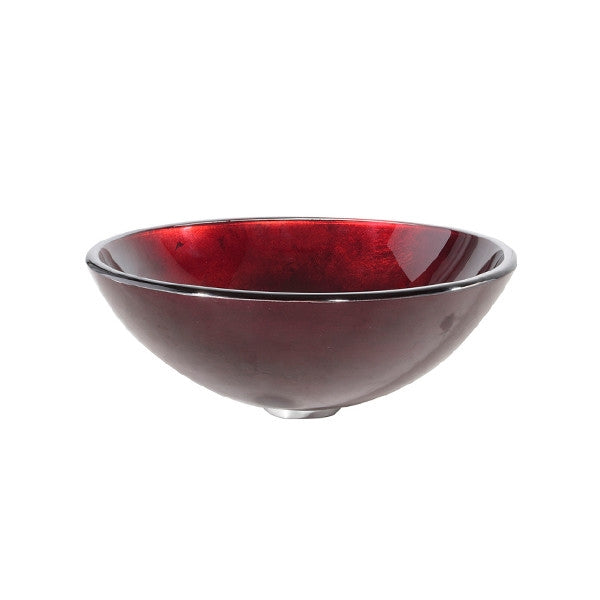 Lavabo de baño con forma de bol de cristal templado rojo redondo