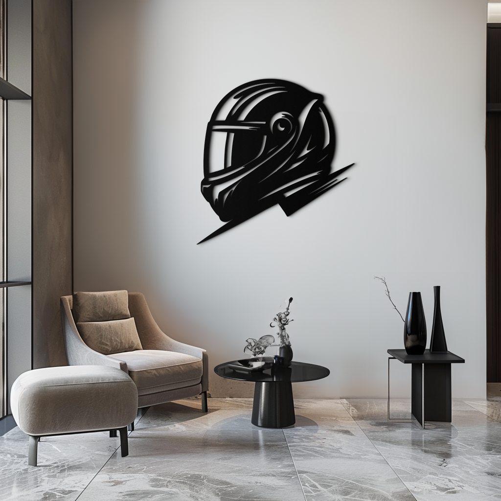 Racing Helmet Silhouette Metal Wall Art – Modern Motorsport Home Decor- KAF565 - Tampa Home & Garden Store