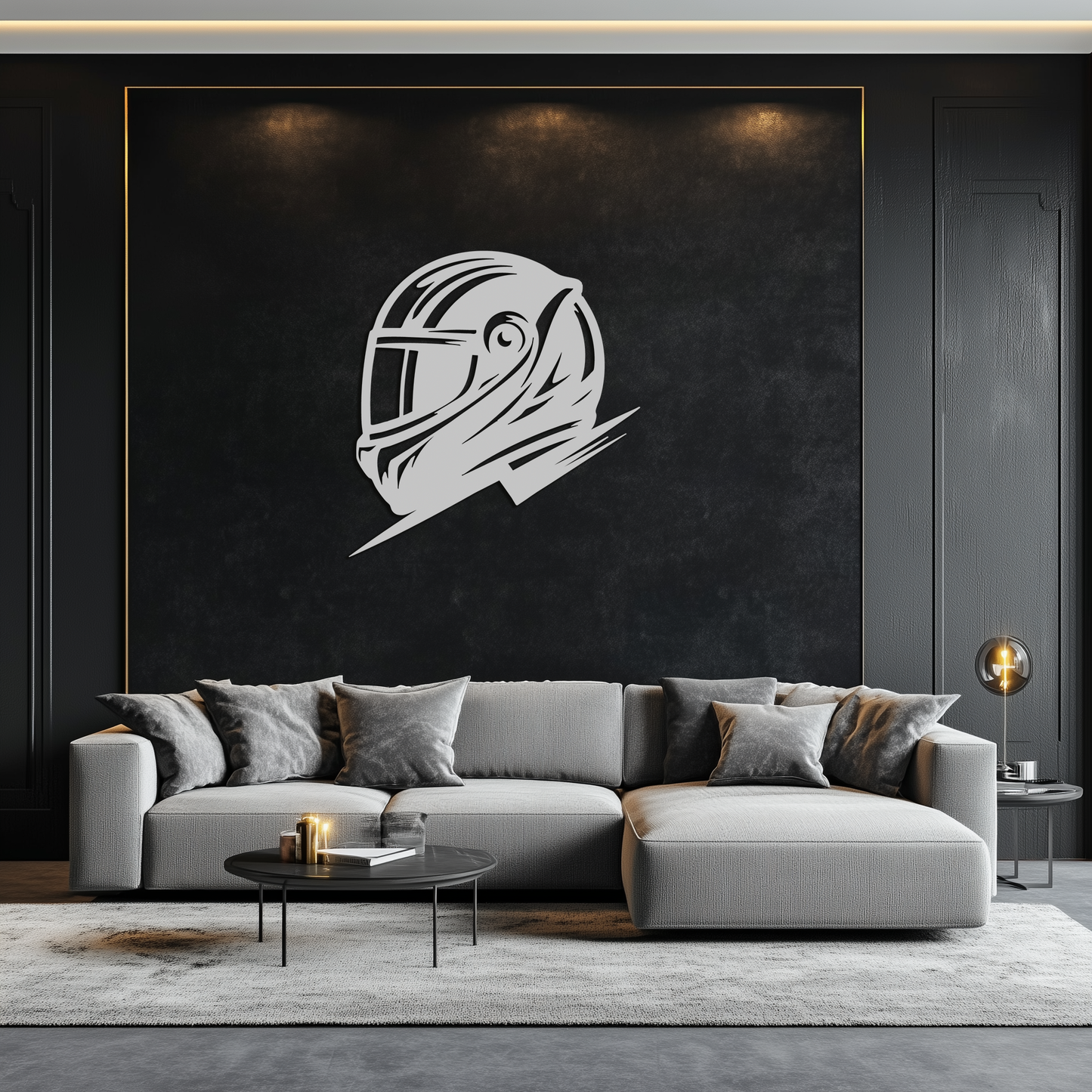Racing Helmet Silhouette Metal Wall Art – Modern Motorsport Home Decor- KAF565 - Tampa Home & Garden Store