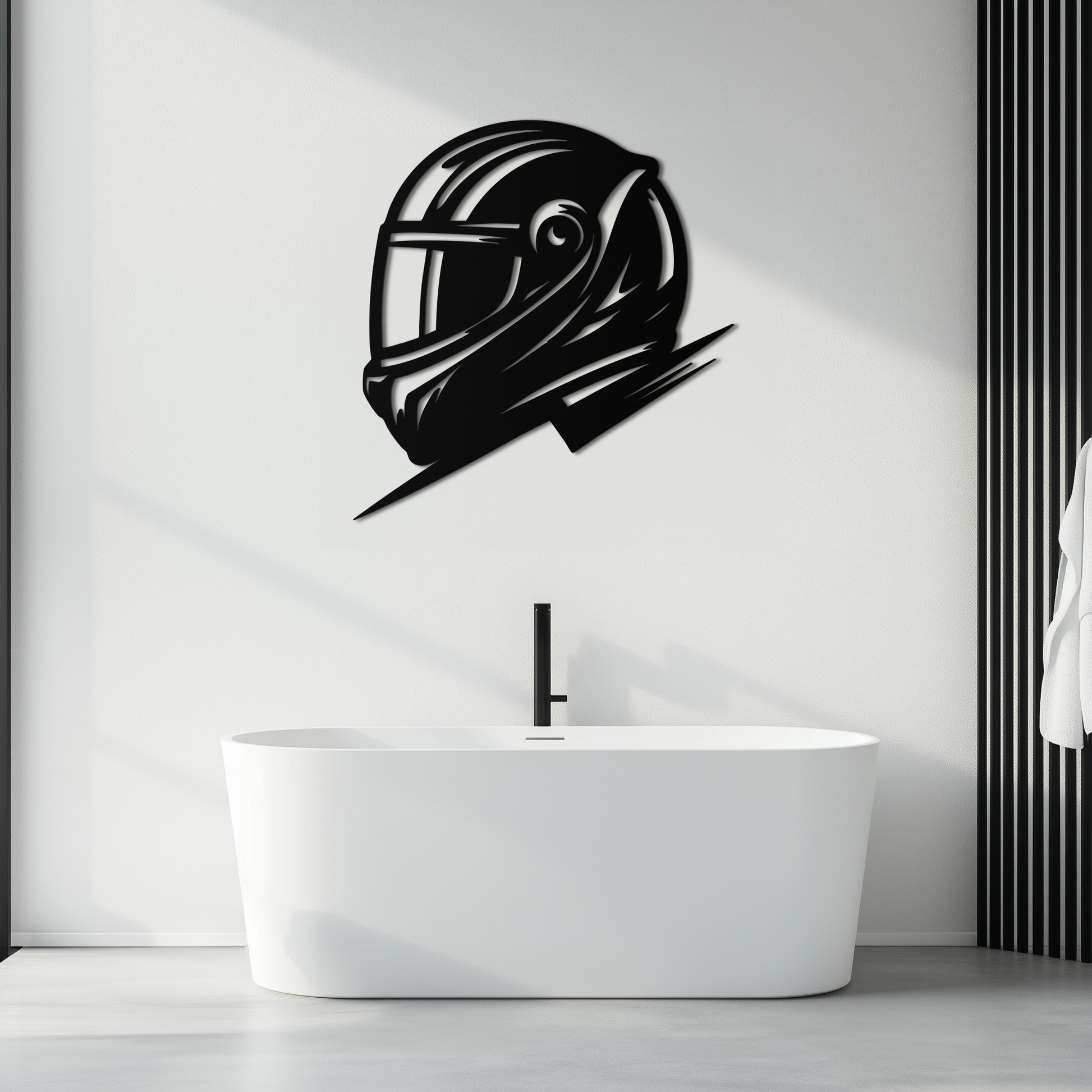Racing Helmet Silhouette Metal Wall Art – Modern Motorsport Home Decor- KAF565 - Tampa Home & Garden Store