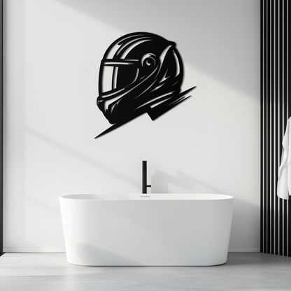 Racing Helmet Silhouette Metal Wall Art – Modern Motorsport Home Decor- KAF565 - Tampa Home & Garden Store