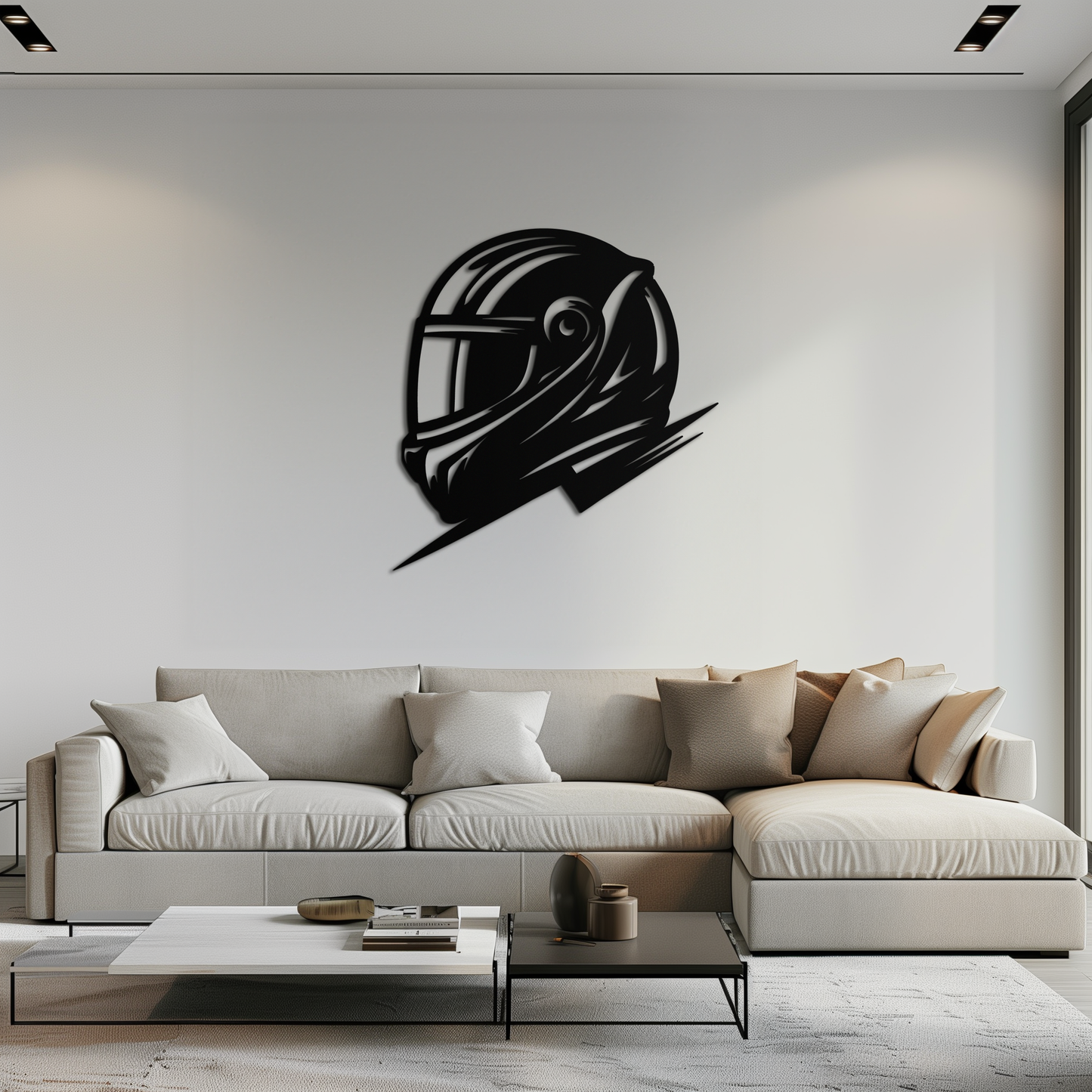 Racing Helmet Silhouette Metal Wall Art – Modern Motorsport Home Decor- KAF565 - Tampa Home & Garden Store