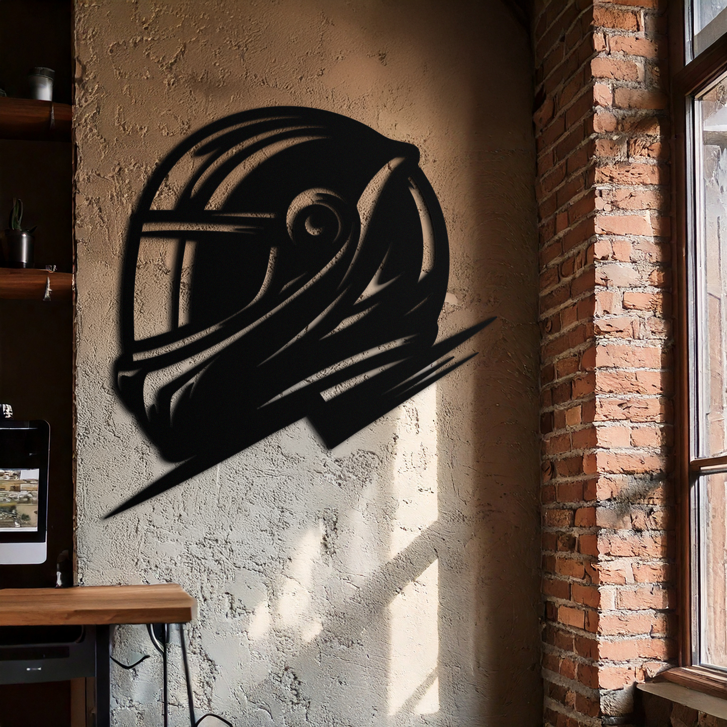 Racing Helmet Silhouette Metal Wall Art – Modern Motorsport Home Decor- KAF565 - Tampa Home & Garden Store