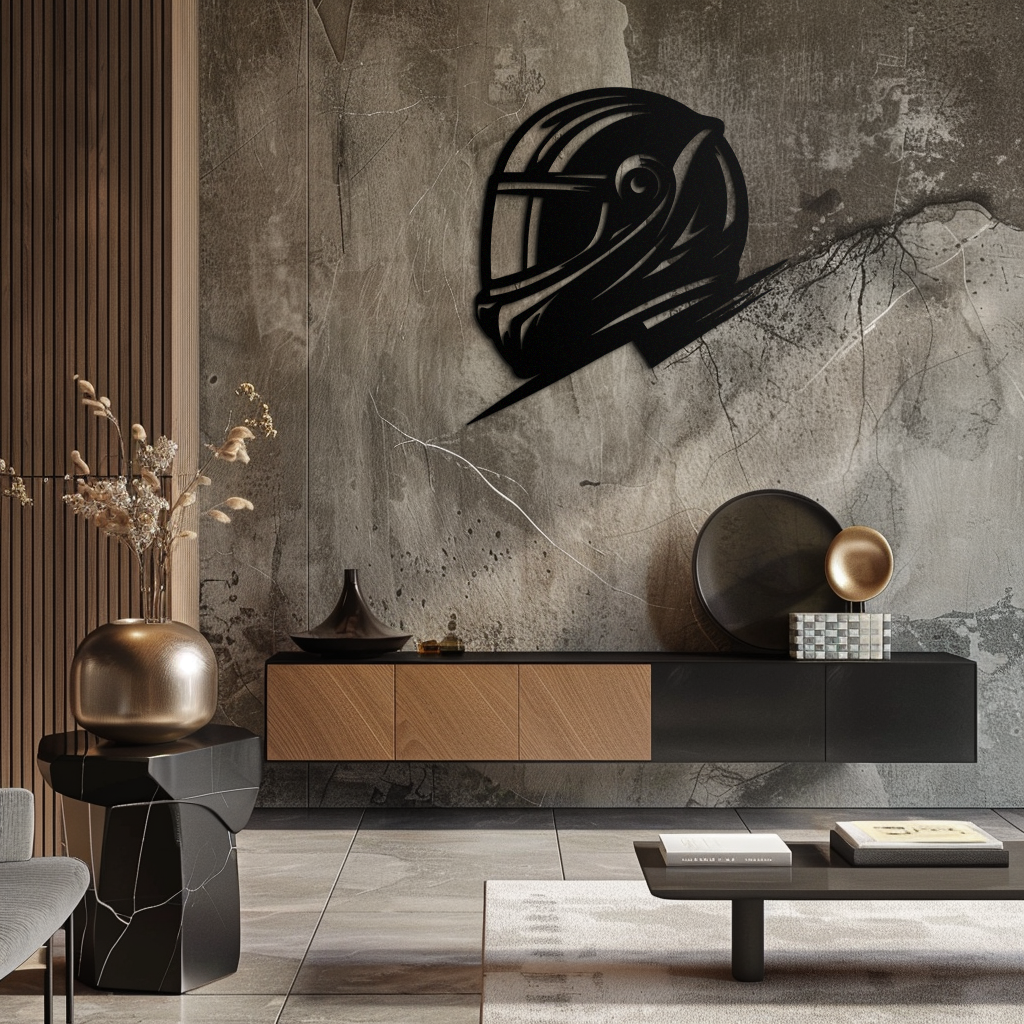 Racing Helmet Silhouette Metal Wall Art – Modern Motorsport Home Decor- KAF565 - Tampa Home & Garden Store