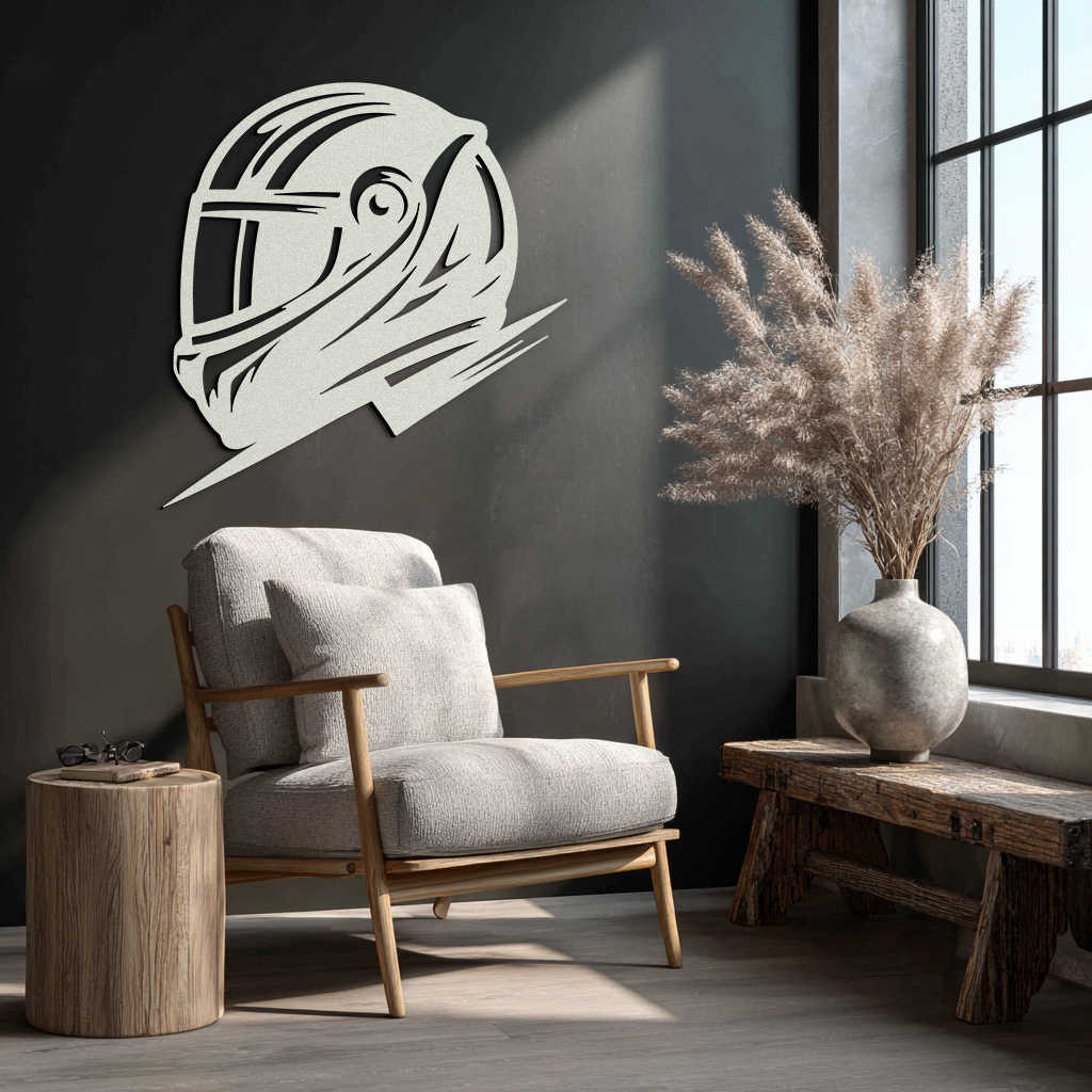 Racing Helmet Silhouette Metal Wall Art – Modern Motorsport Home Decor- KAF565 - Tampa Home & Garden Store