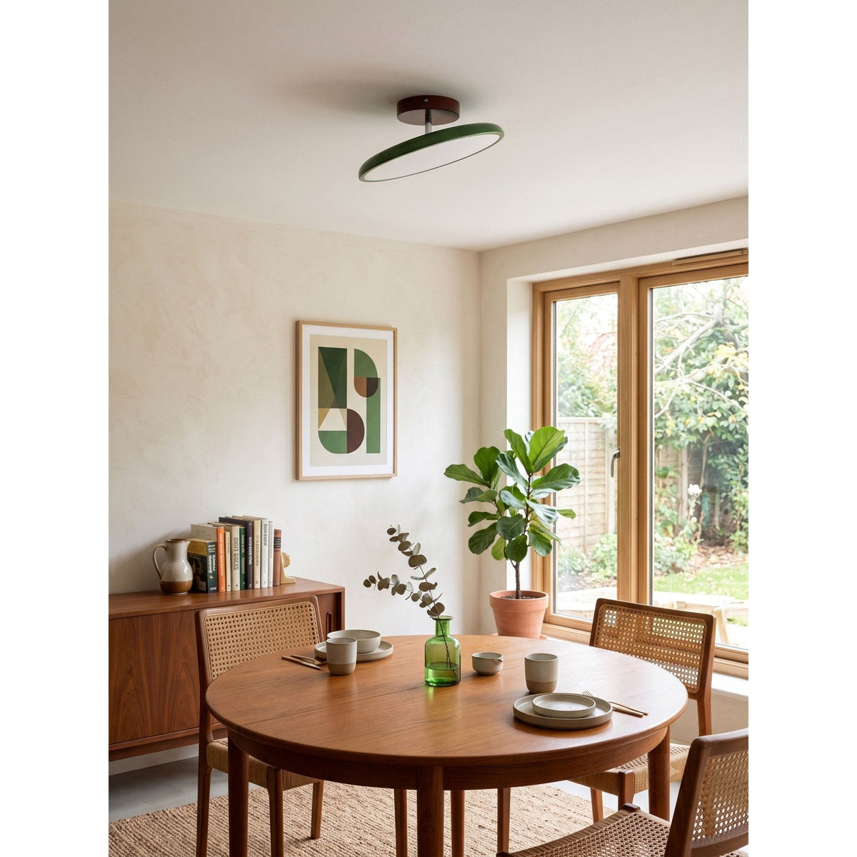 Orbitra flush mount LED ceiling light with swivel arm, green ring, dimmable Moktan Sabai on Tampa Home & Garden Store