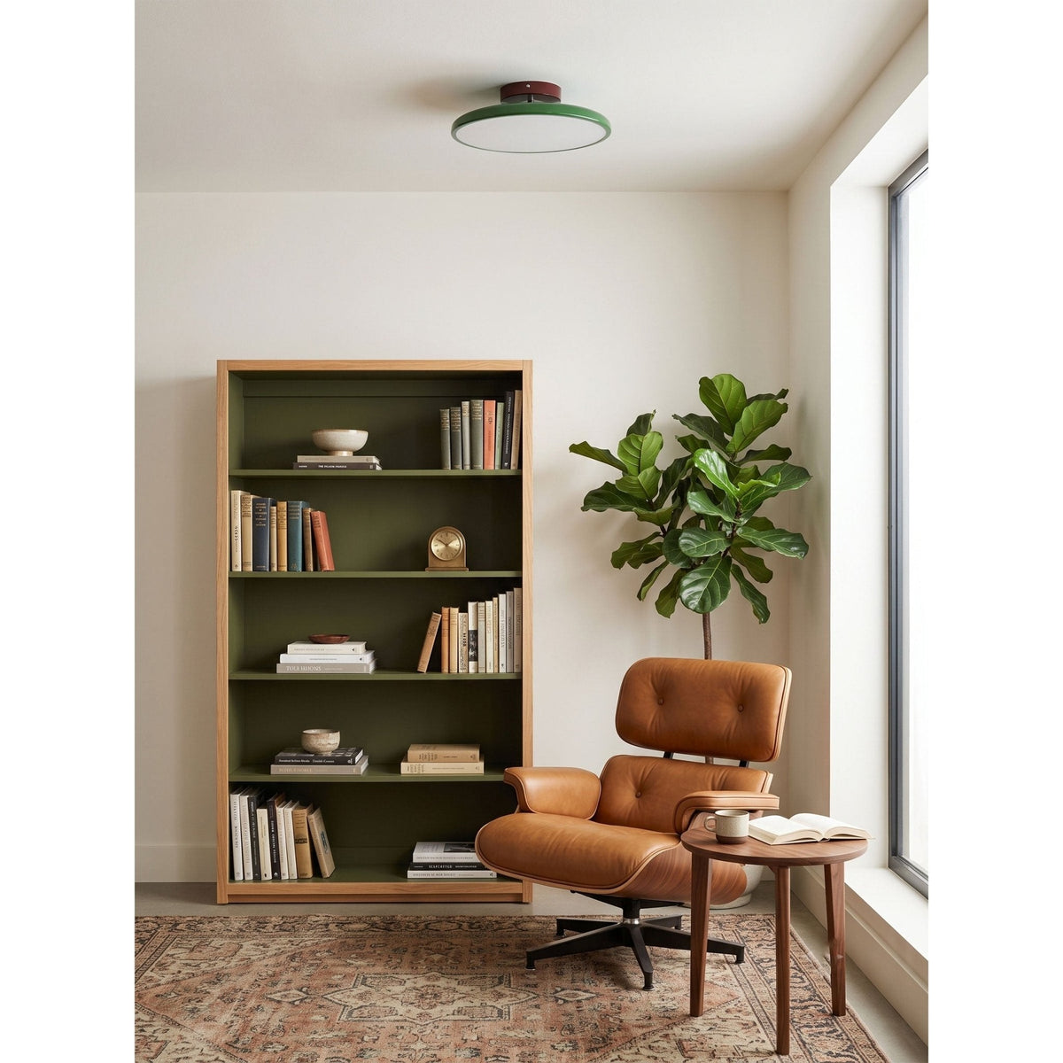 Orbitra green flush-mount LED ceiling light with swivel arm, dimmable diffuser Moktan Sabai on Tampa Home & Garden Store
