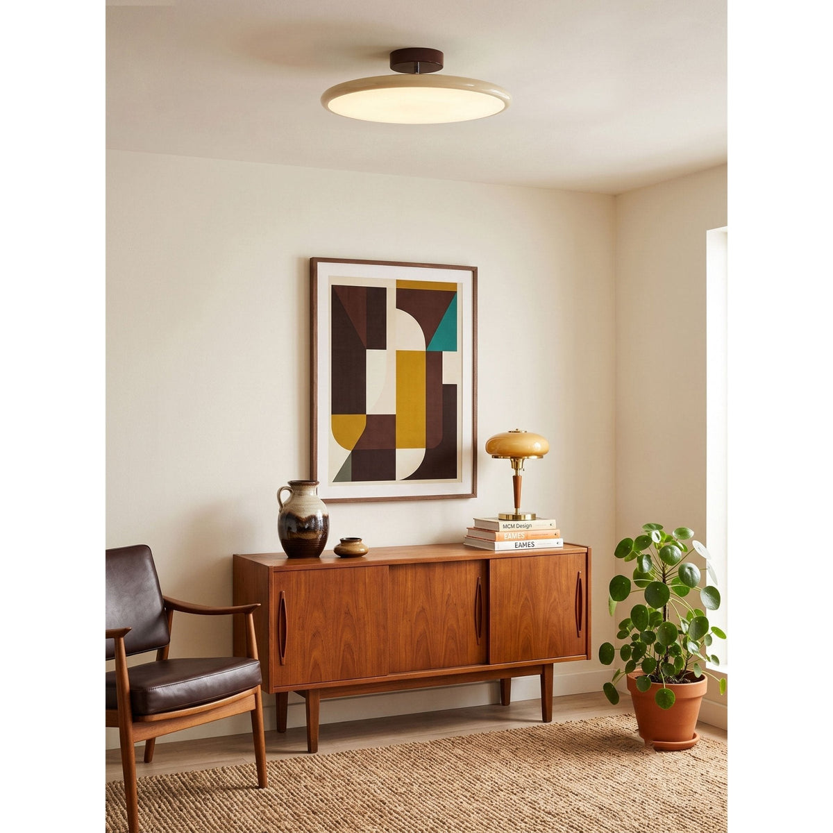 Orbitra flush mount LED ceiling light with swivel arm, beige fixture Moktan Sabai on Tampa Home & Garden Store
