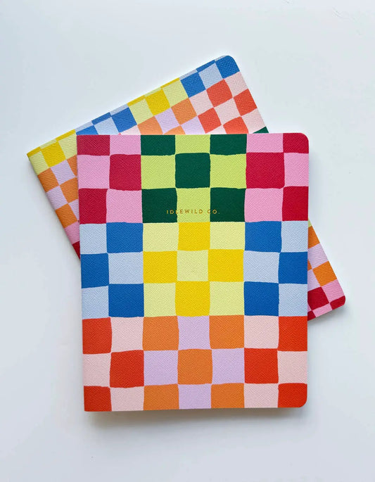 Rainbow Check Notebook Duo with durable cover by Idlewild Co, two rainbow notebooks on Tampa Home & Garden Store