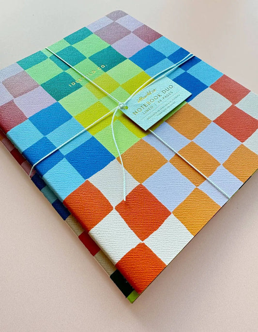 Rainbow Check Notebook Duo: 2 notebooks with durable cover by Terra Cotta Botanical Boutique on Tampa Home & Garden Store