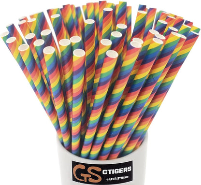 Rainbow Paper Straws for Wedding Party Summmer Party Beach Cocktail Baby Shower Biodegradable Drinking Straws Box of 100 - Tampa Home & Garden Store