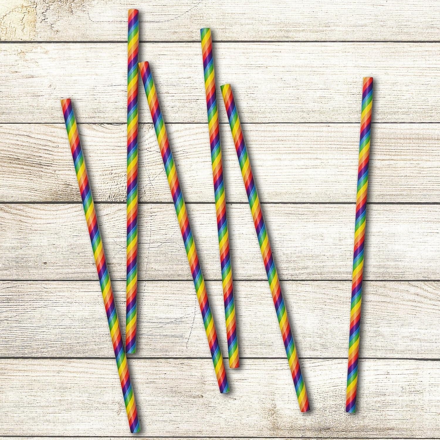 Rainbow Paper Straws for Wedding Party Summmer Party Beach Cocktail Baby Shower Biodegradable Drinking Straws Box of 100 - Tampa Home & Garden Store