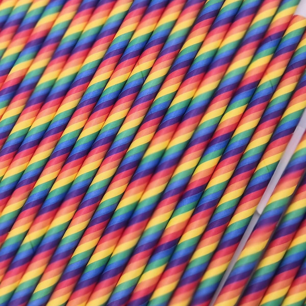 Rainbow Paper Straws for Wedding Party Summmer Party Beach Cocktail Baby Shower Biodegradable Drinking Straws Box of 100 - Tampa Home & Garden Store