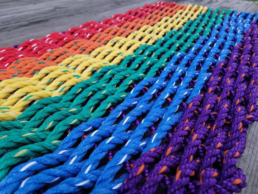 Rainbow Rope Mat made with Lobster Rope, Maine Made - Tampa Home & Garden Store