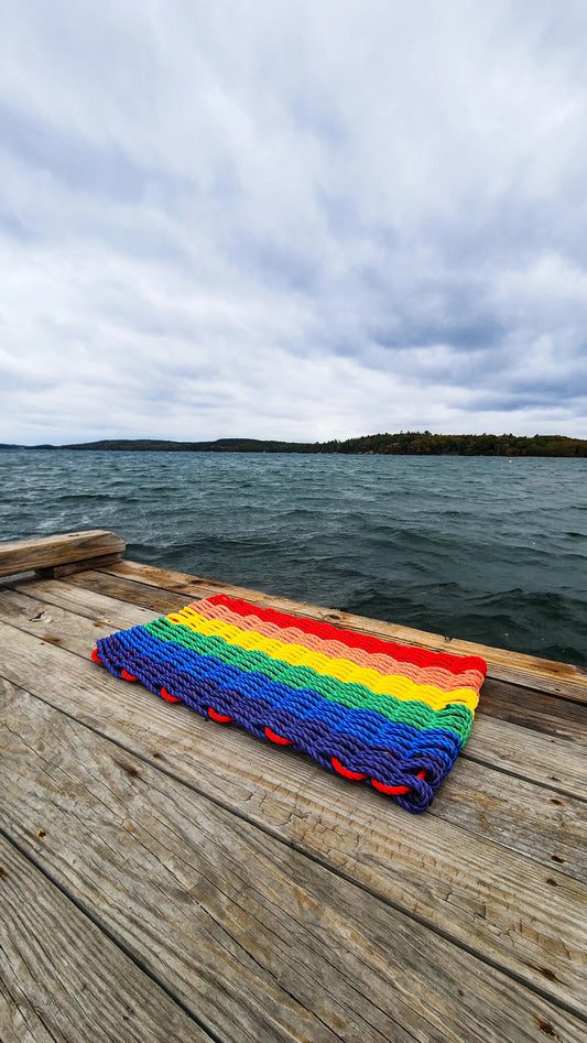 Rainbow Rope Mat made with Lobster Rope, Maine Made - Tampa Home & Garden Store