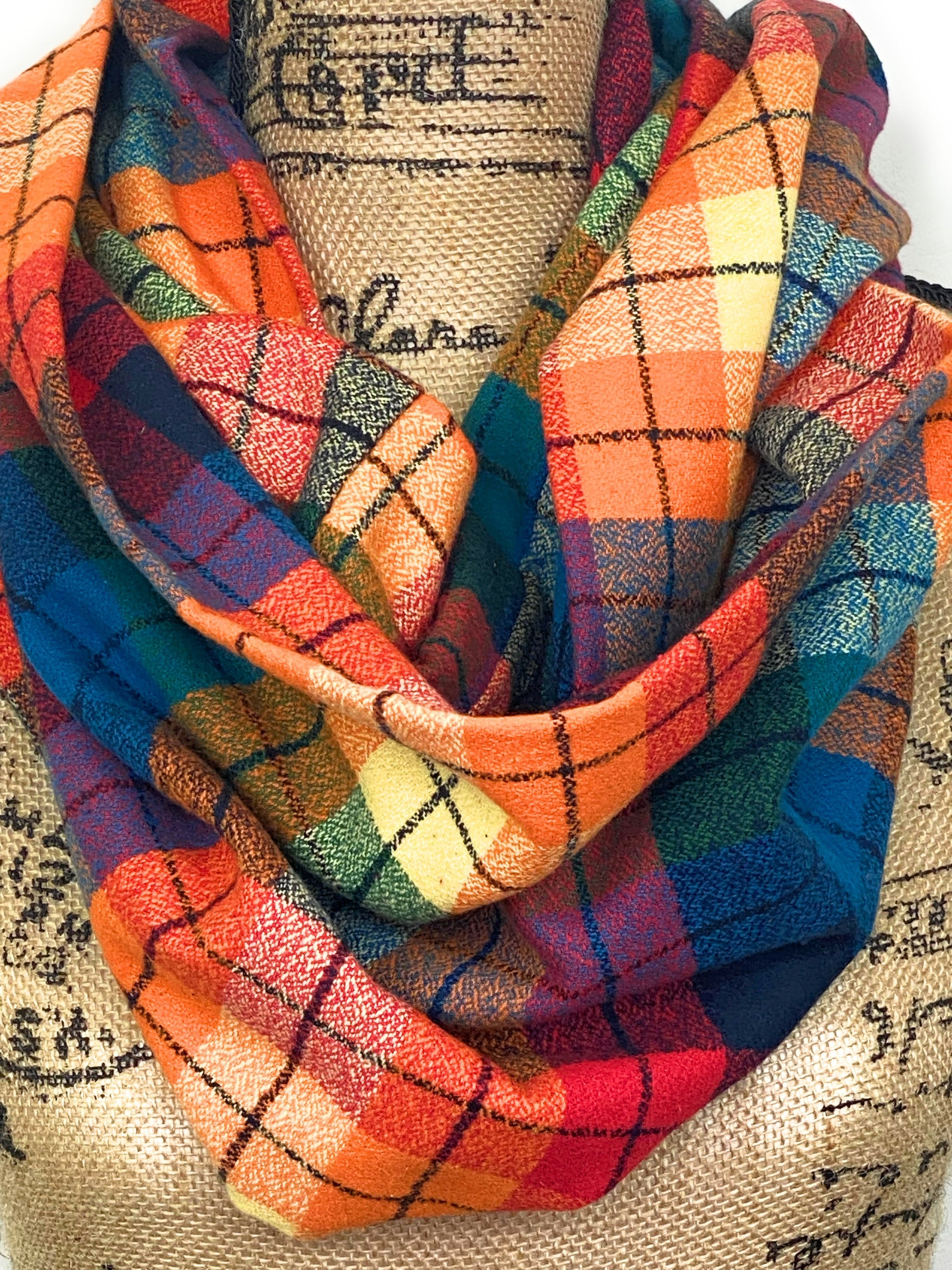 Rainbow of Color Heathered Plaid Flannel Infinity or Blanket Scarf - Tampa Home & Garden Store