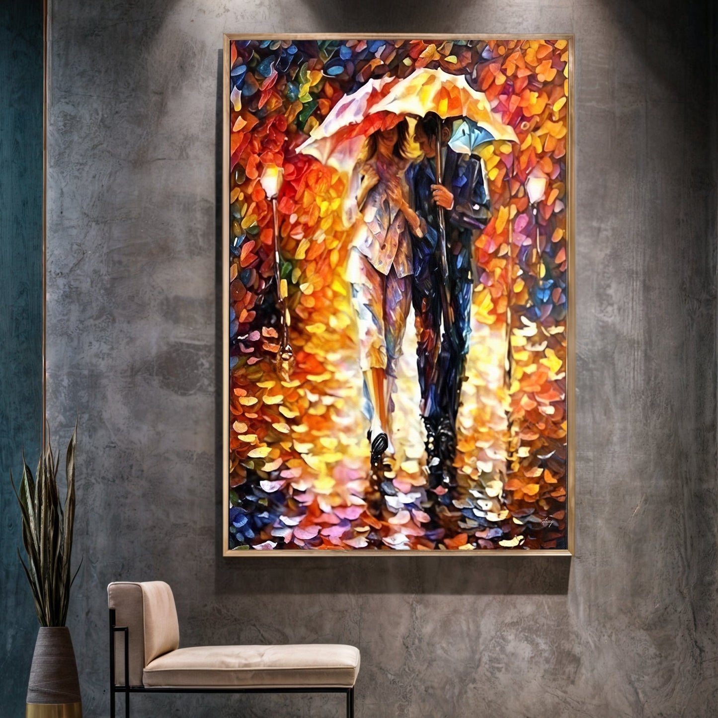 Canvas Print Rainy Romance by Tailored Canvases; colorful leaf and umbrella scene on Tampa Home & Garden Store