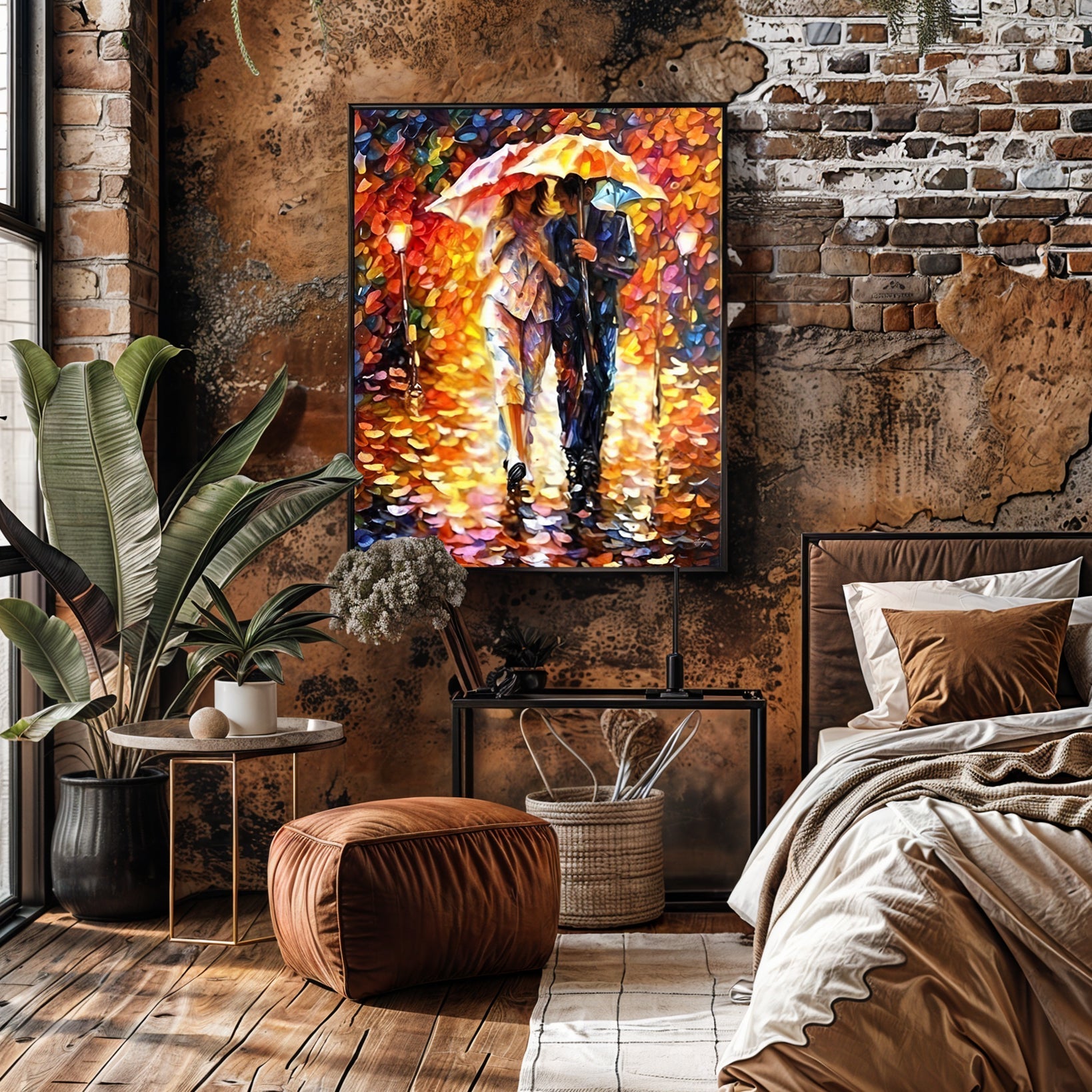Canvas Print: Rainy Romance by Tailored Canvases; couple under colorful umbrellas framed on Tampa Home & Garden Store