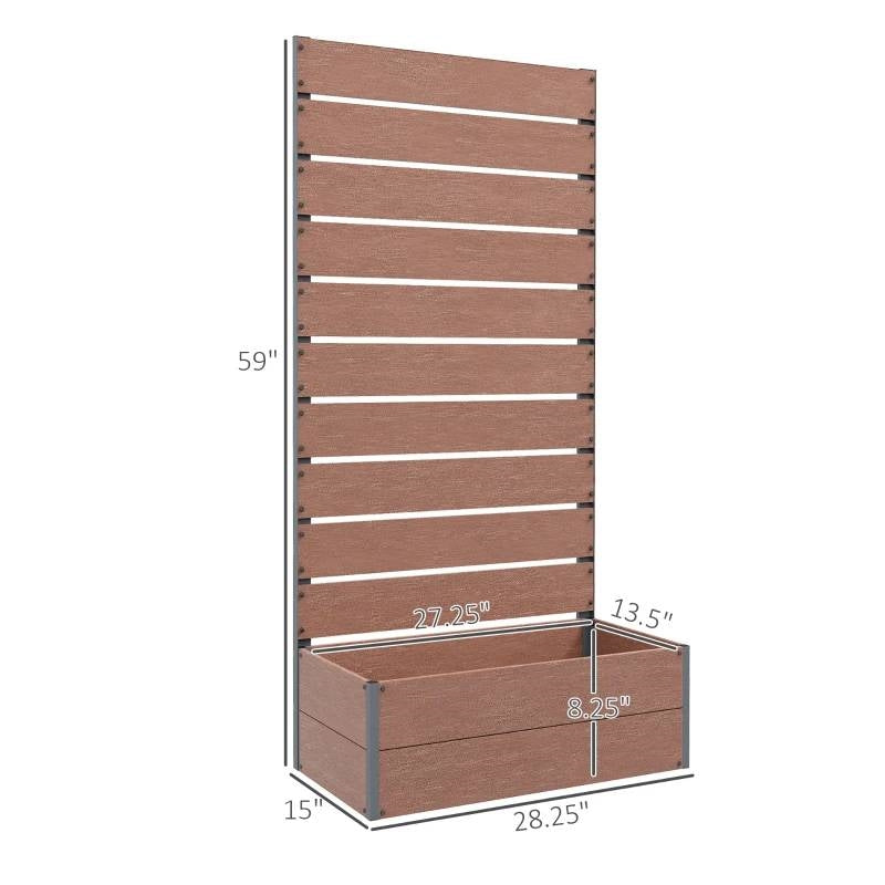 Raised Garden Bed Planter with Slatted Fence Trellis in Brown Wood Finish - Tampa Home & Garden Store