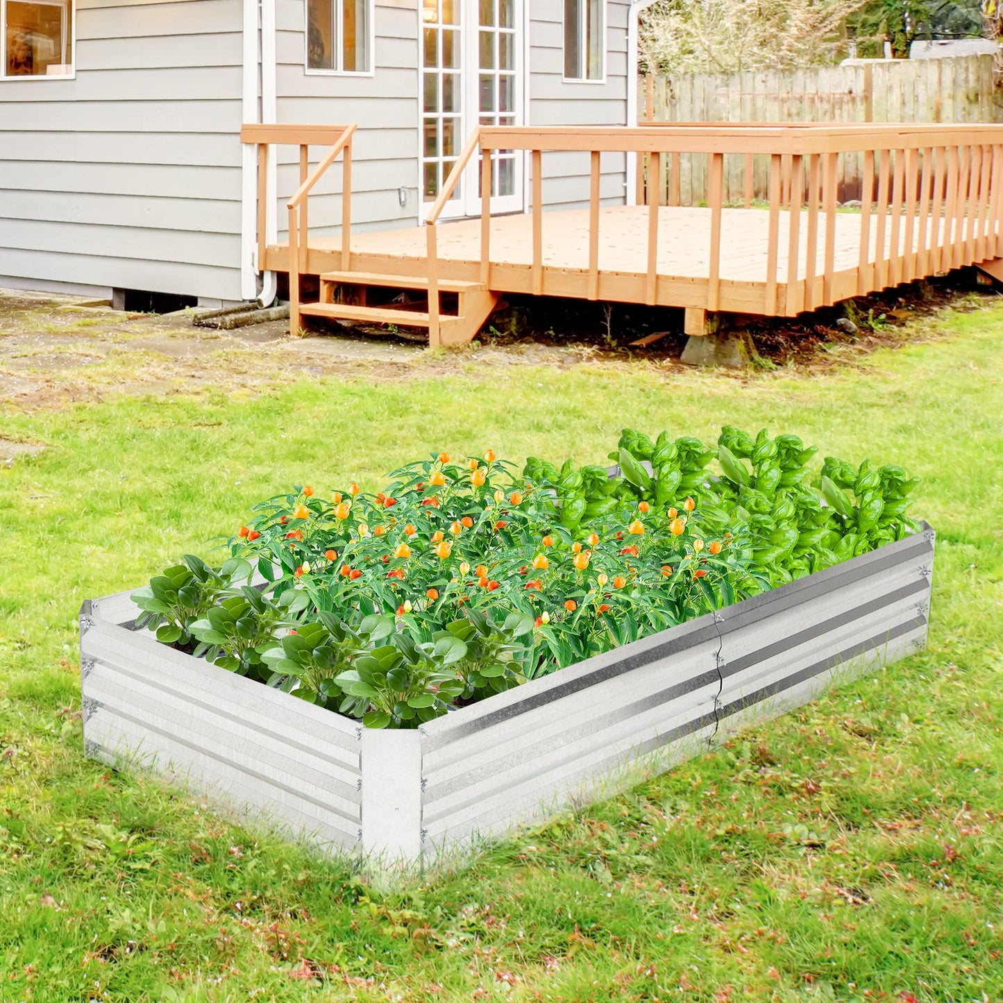 Cama de jardín elevada de metal galvanizado con base abierta - 6 x 3 pies