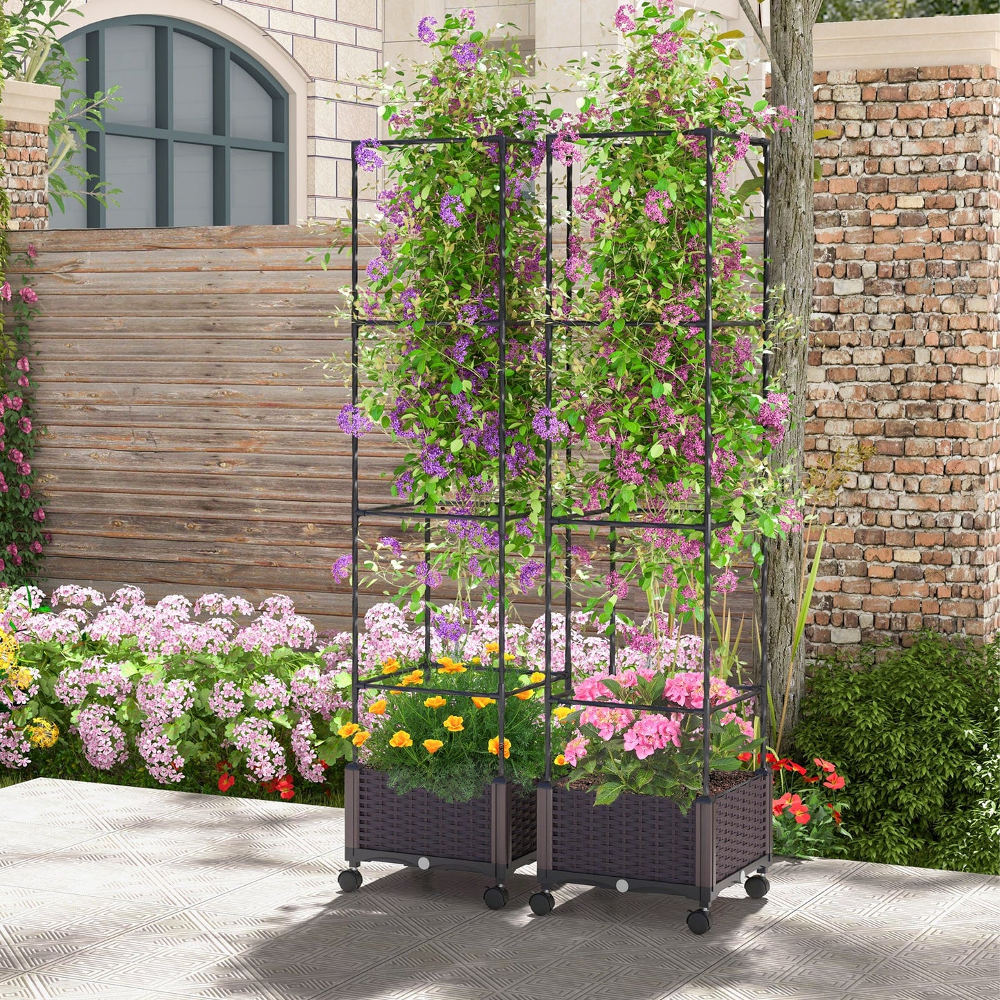 Arriate de jardín elevado de 170 cm con jardinera y enrejado