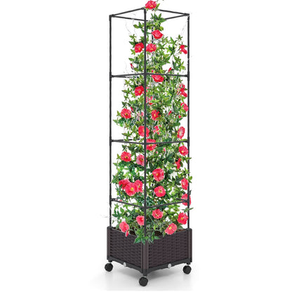 Arriate de jardín elevado de 170 cm con jardinera y enrejado
