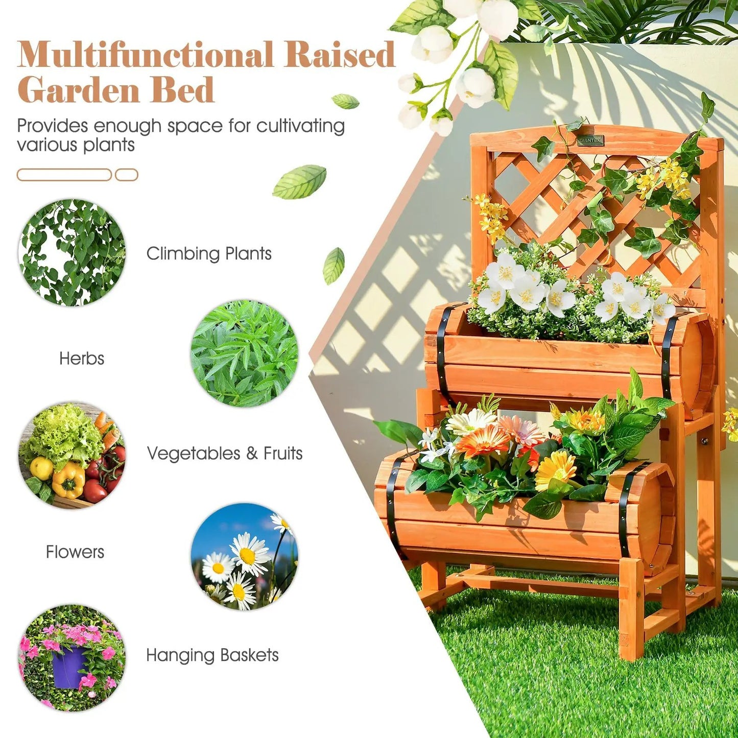Two Tier Raised Garden Bed with Trellis Planters