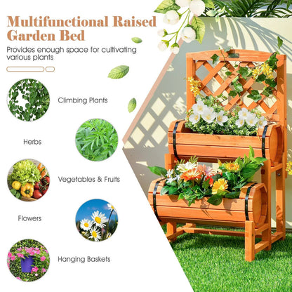 Two Tier Raised Garden Bed with Trellis Planters