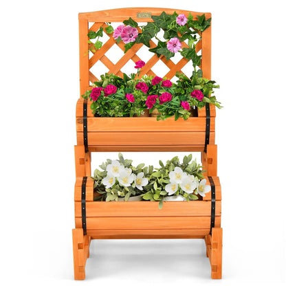 Two Tier Raised Garden Bed with Trellis Planters