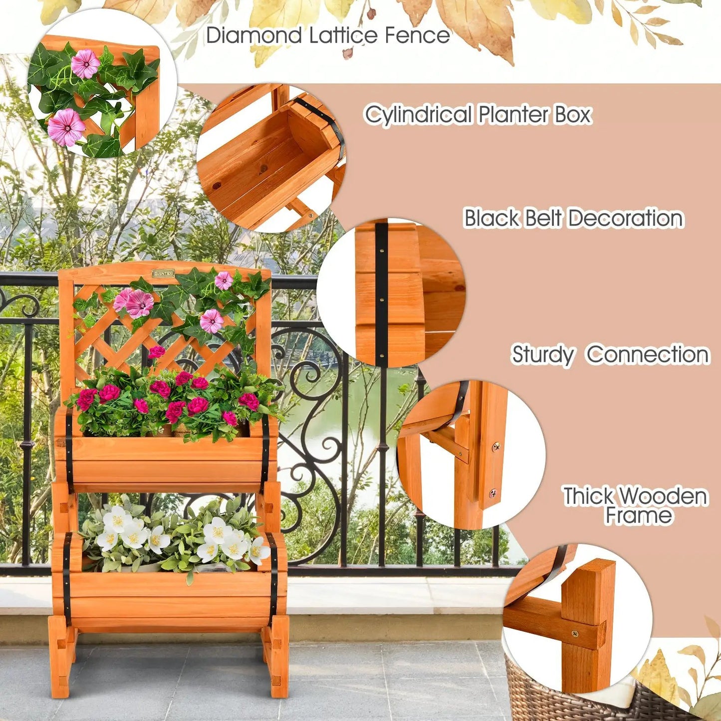 Two Tier Raised Garden Bed with Trellis Planters