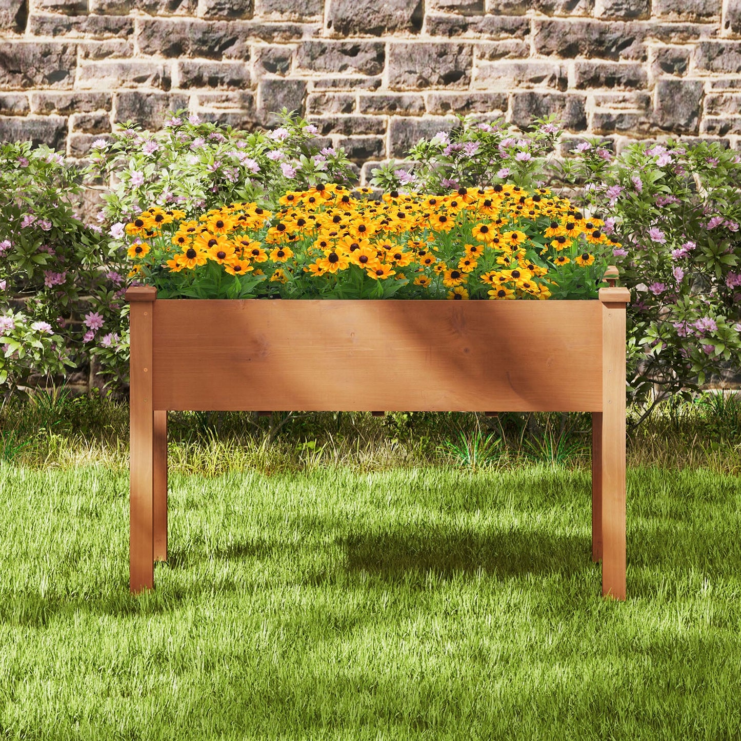 Cama de jardín elevada con patas y orificios de drenaje para patio trasero - Marrón