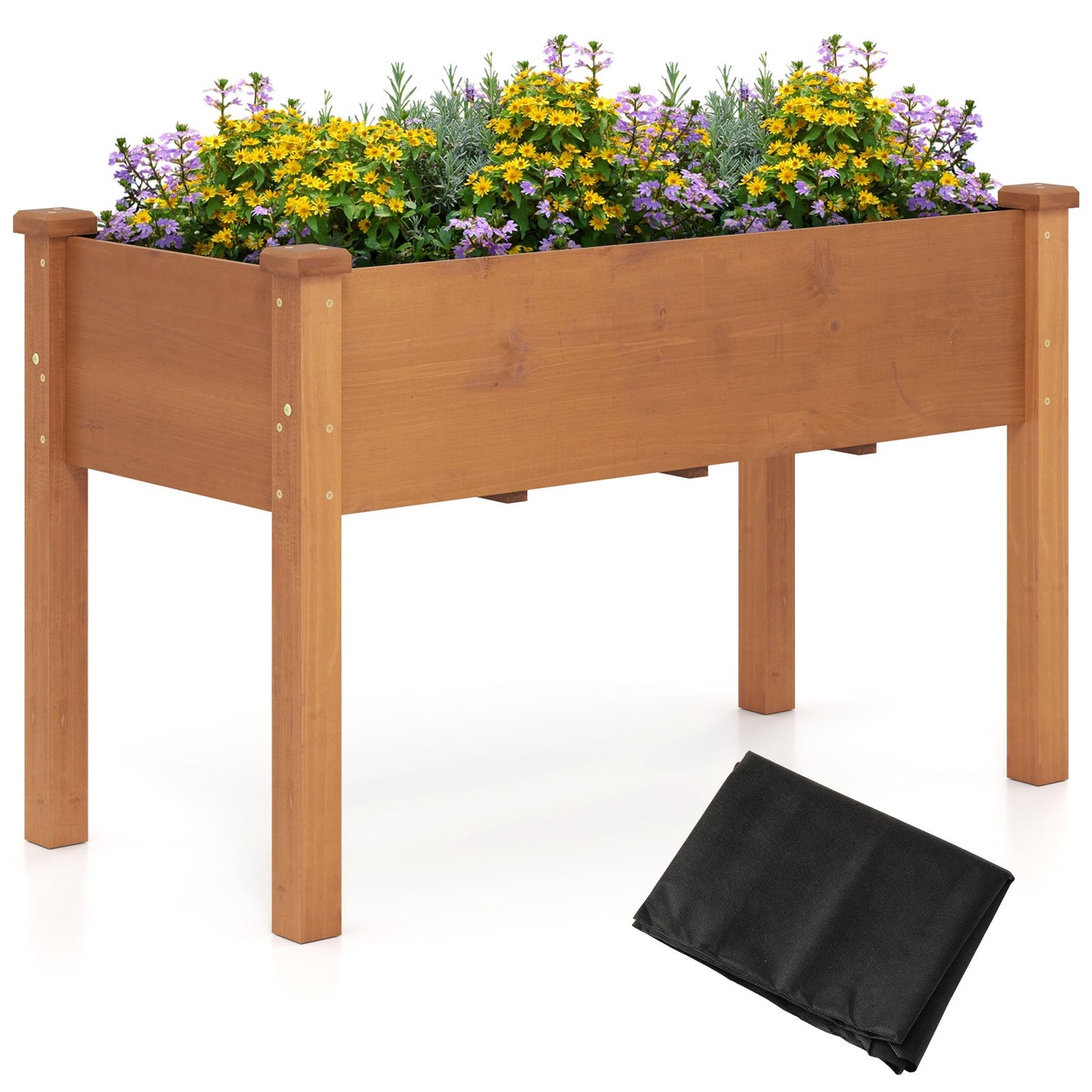Cama de jardín elevada con patas y orificios de drenaje para patio trasero - Marrón