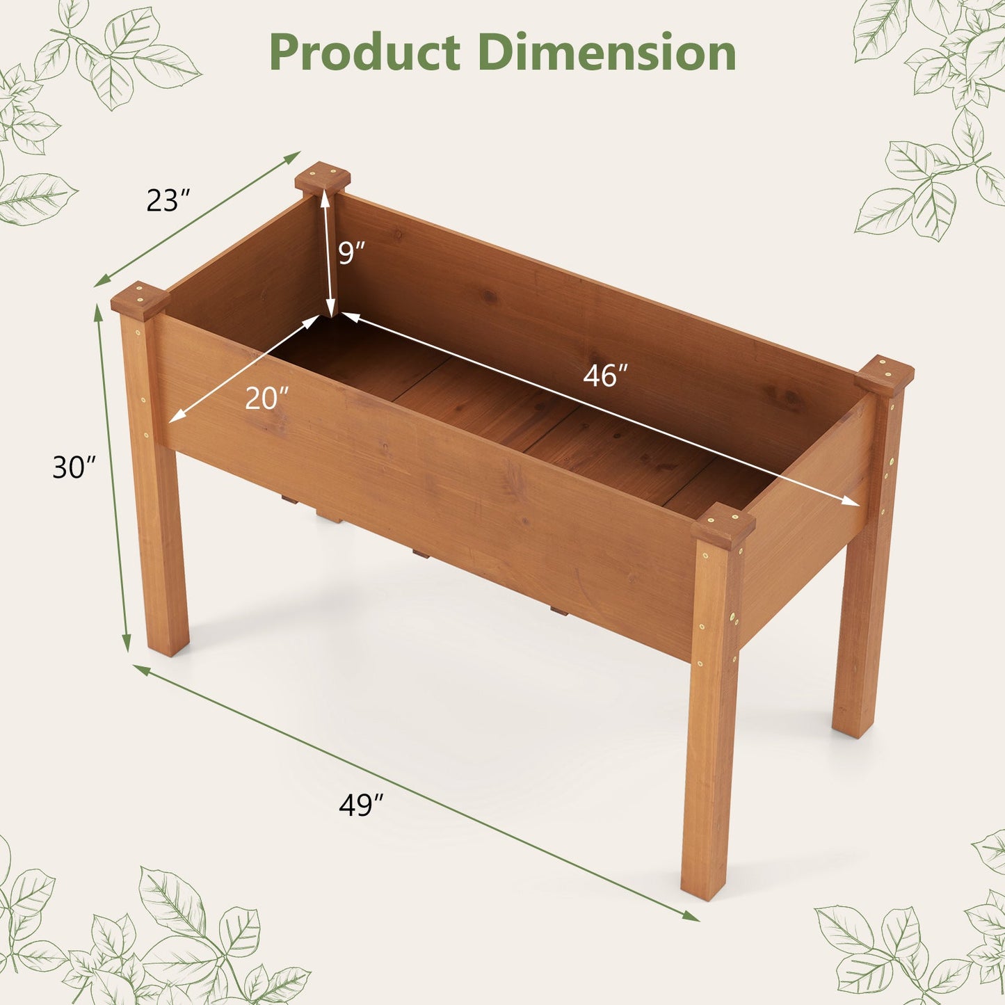 Cama de jardín elevada con patas y orificios de drenaje para patio trasero - Marrón