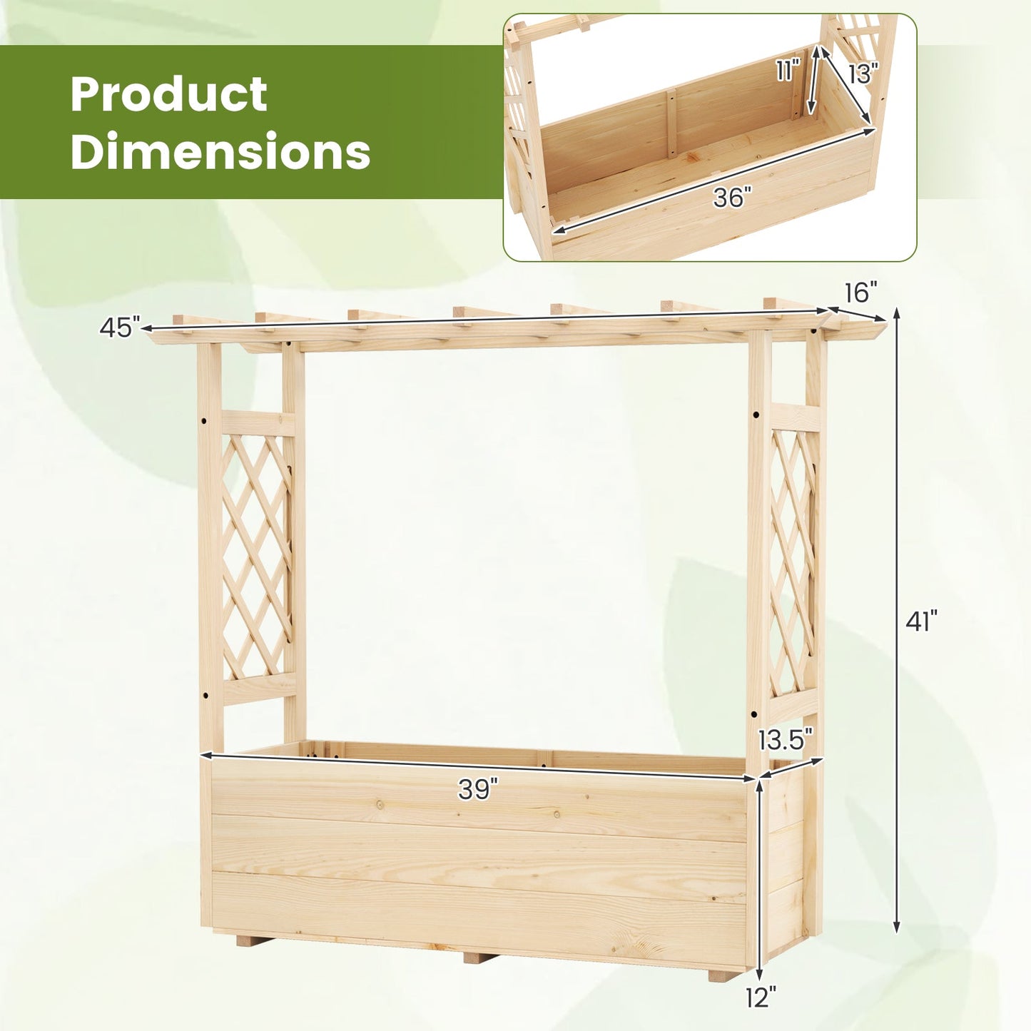 Huerto Elevado de Madera con Techo Colgante-L
