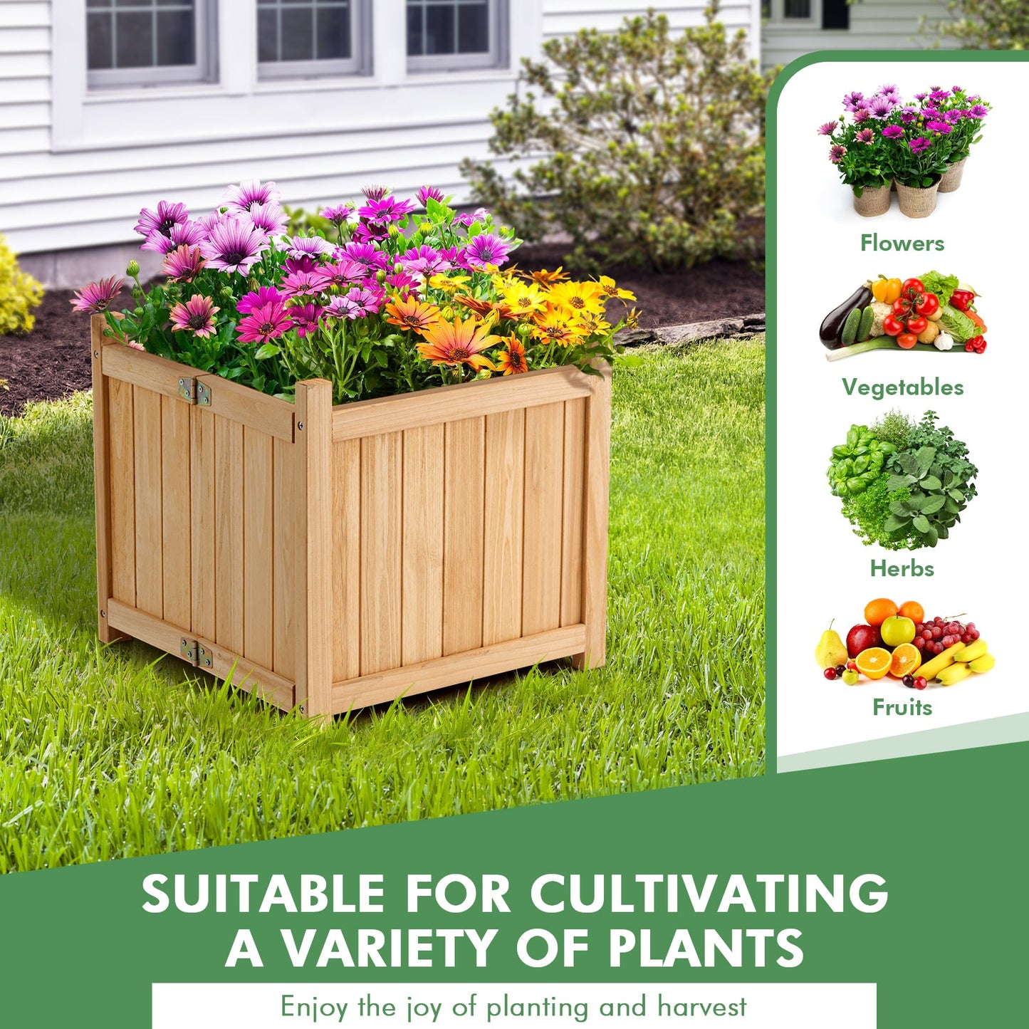 Mesa de cultivo elevada plegable de madera de abeto con fondo extraíble