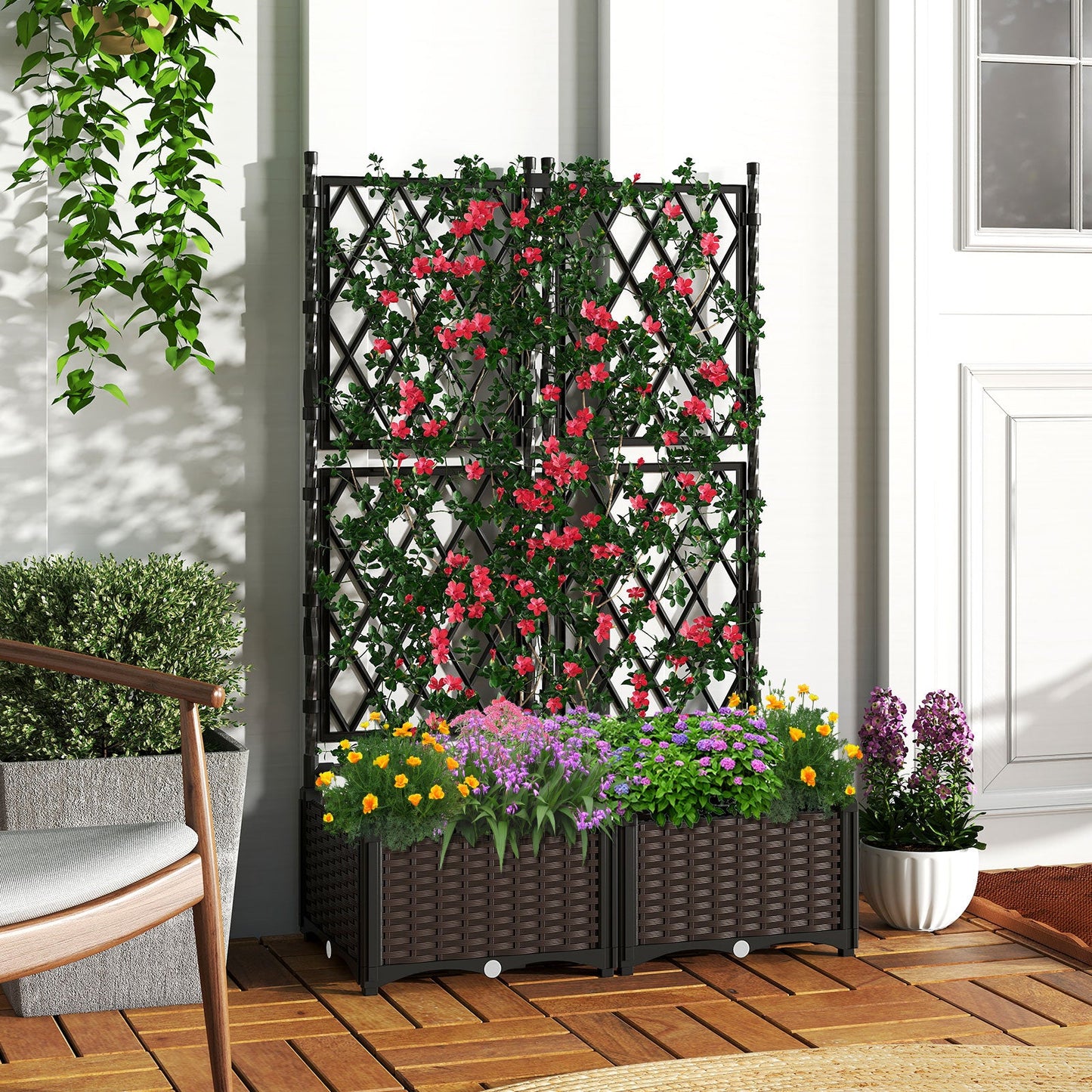 DirectDeals black lattice trellis raised garden bed with self-watering planters on Tampa Home & Garden Store