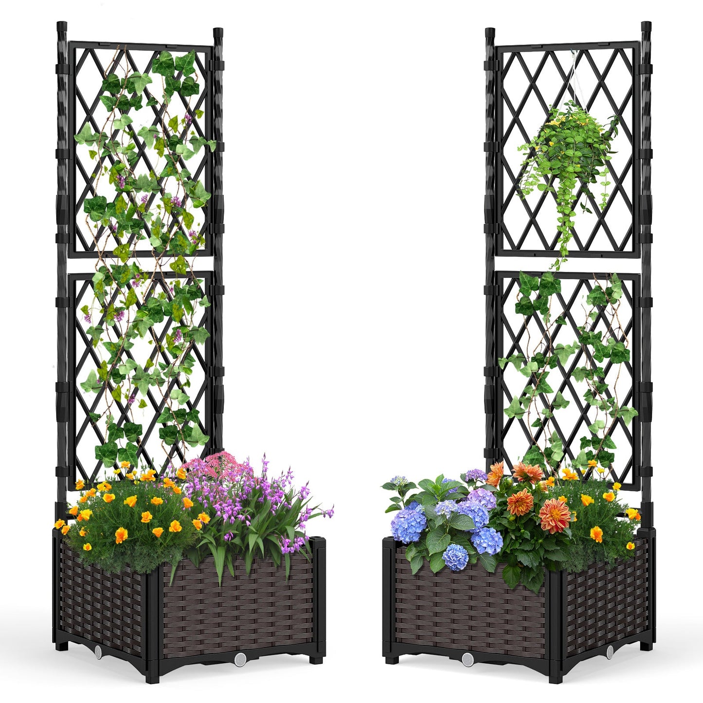 Pair of black DirectDeals raised garden beds with lattice trellis self-watering vertical planters on Tampa Home & Garden Store