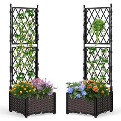 Pair of black DirectDeals raised garden beds with lattice trellis self-watering vertical planters on Tampa Home & Garden Store