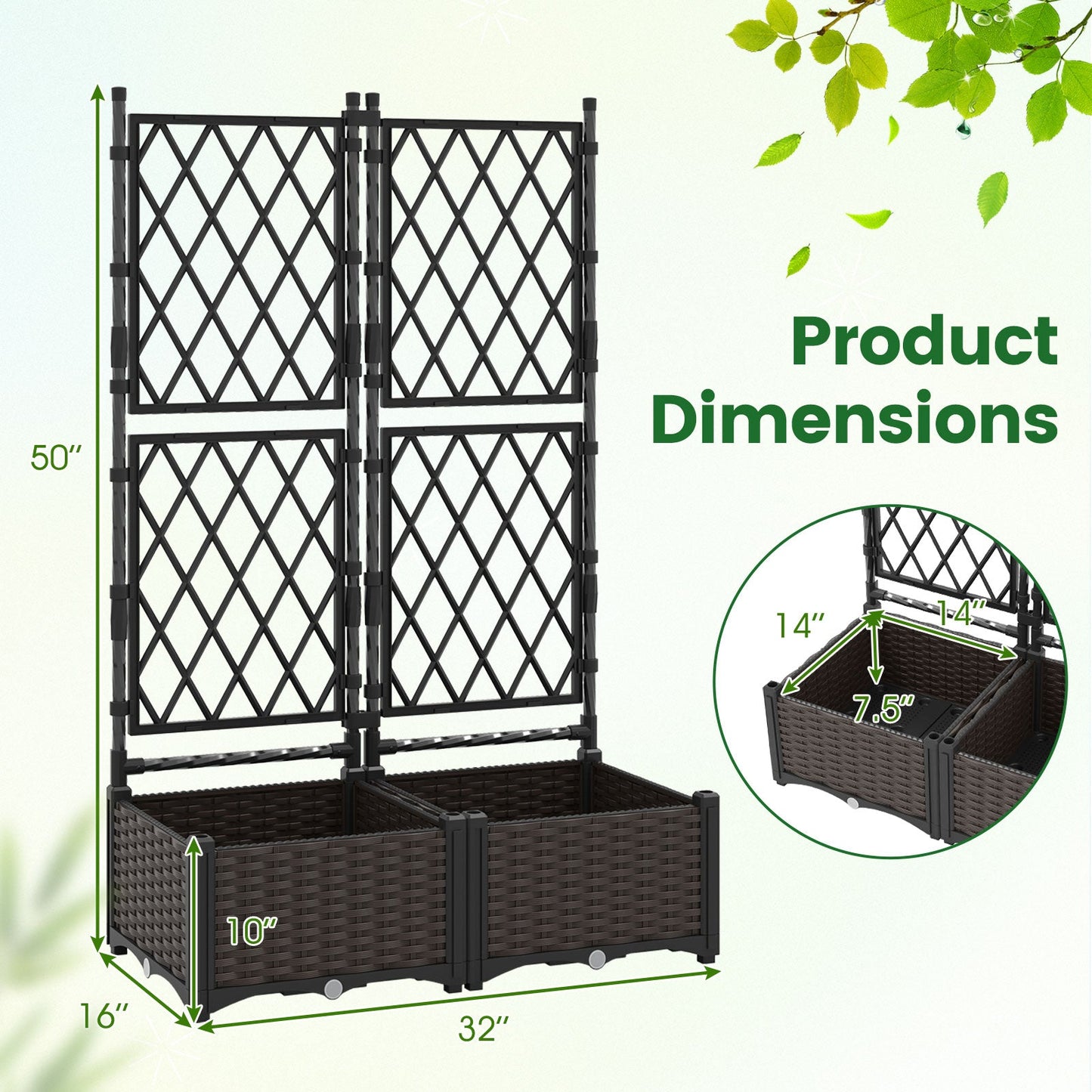 Raised garden bed with black lattice trellis, 2-panel planter, DirectDeals, 50in tall on Tampa Home & Garden Store