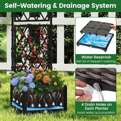 DirectDeals black raised garden bed with lattice trellis self-watering planter and 4 drain holes on Tampa Home & Garden Store