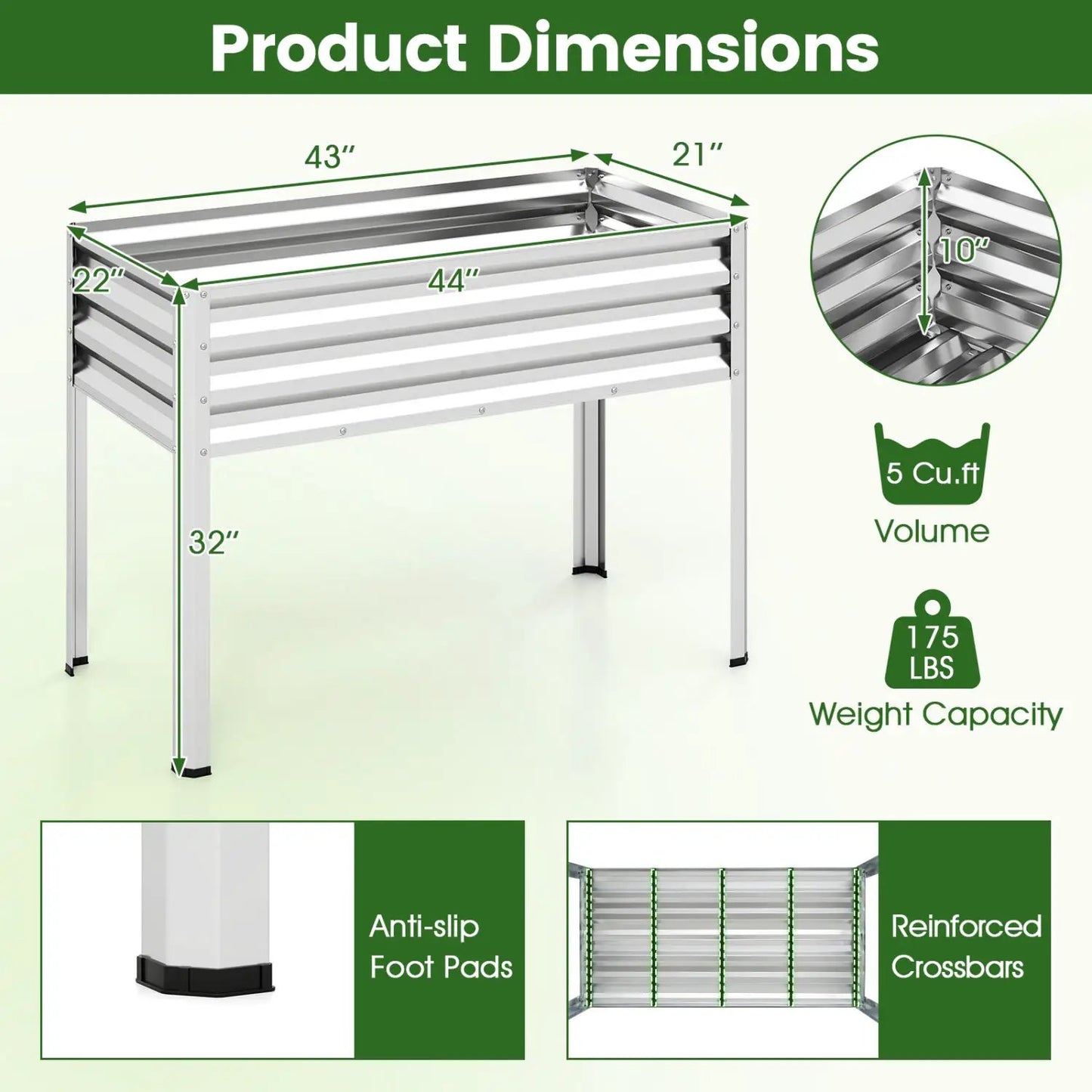 Raised Garden Bed with Legs Electro Coated Metal