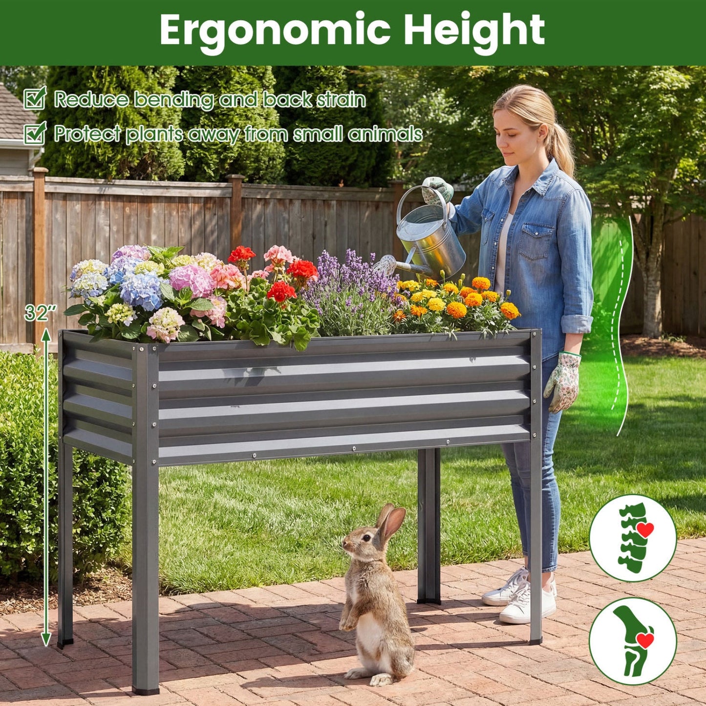 Raised Garden Bed with Legs Electro Coated Metal