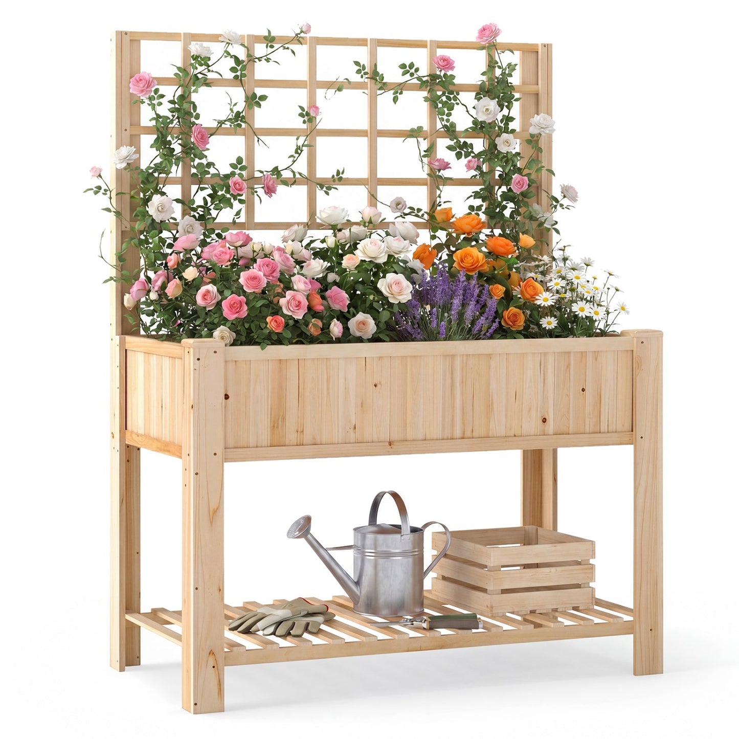 Raised Garden Bed with Trellis Wooden Elevated Planter Box with Legs-Orange